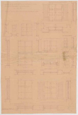 Fischer, Theodor; Nördlingen; Landwirtschaftsschule - Fenster im Speiseraum (Grundrisse, Ansichten, Schnitte)