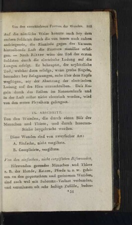 IX. Abschnitt. Von den Wunden, die durch einen Biss der Menschen und Thiere, und durch Insecten-Stiche beygebracht werden.