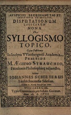 Disputationum Logicarum Nona De Syllogismo Topico