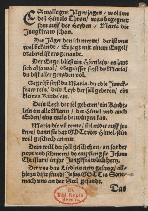 ES wollt gut Jäger jagen/ wol inn || deß Himels Thron/