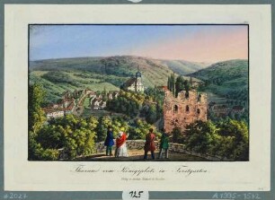 Tharandt vom Königsplatz im Forstgarten aus mit der Burgruine und der Stadt- und Bergkirche im Hintergrund