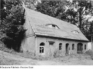 Großschirma. Grube "Churprinz Friedrich August Erbstollen". Kohlhaus der Bergschmiede (A. 19. Jh., um 1870 verändert. Eingangsseite