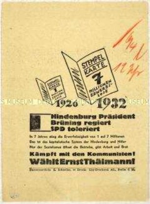 Aufruf der KPD zur Wahl von Ernst Thälmann zum Reichspräsidenten 1932