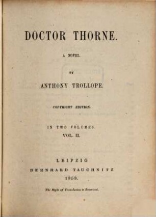 Doctor Thorne : a novel ; in 2 volumes, 2