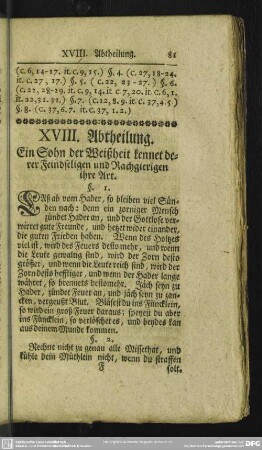 XVIII. Abtheilung. Ein Sohn der Weißheit kennt derer Feindseligen und Rachgierigen ihrer Art