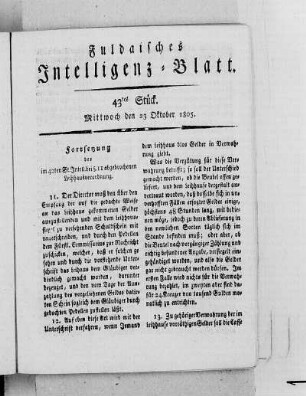 43tes Stück, Ausgabe vom 23. Oktober 1805