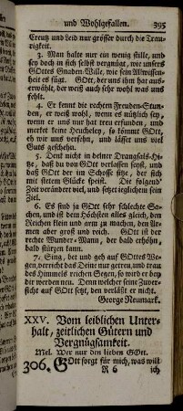 XXV. Vom leiblichen Unterhalt, zeitlichen Gütern und Vergnügsamkeit.