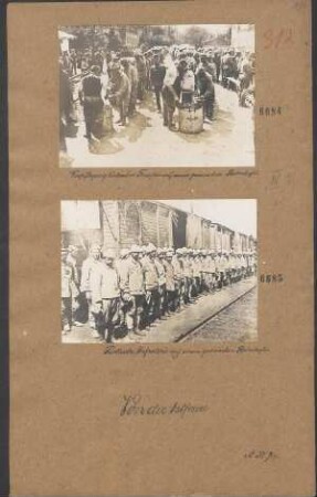 Türkische Infanterie auf einem galizischen Bahnhofe