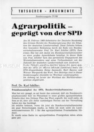 Heft aus der Schriftenreihe der SPD "Tatsachen und Argumente" zur Agrarpolitik