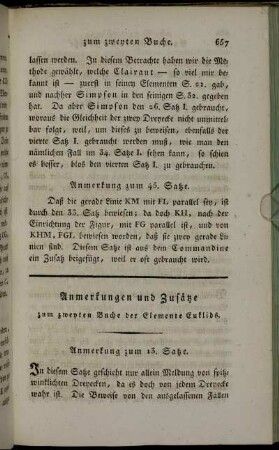 Anmerkungen und Zusätze zum zweyten Buche der Elemente Euklids.