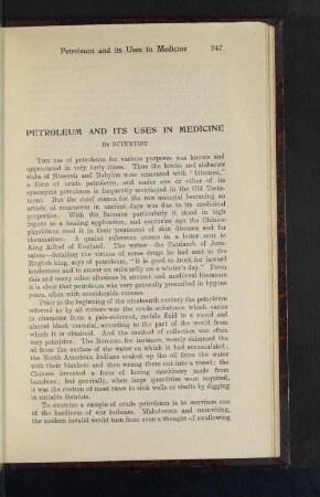 Petroleum and its Uses in Medicine