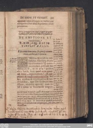 De Emptione Et venditione. Titulus XXIIII.