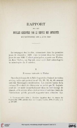 Rapport sur les fouilles exécutées par le Service des Antiquités de novembre 1899 à juin 1900