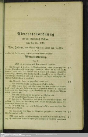 Advocatenordnung für das Königreich Sachsen; vom 3ten Juni 1859