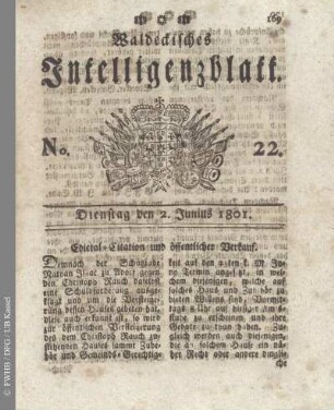 No. 22, Dienstag den 2. Junius 1801