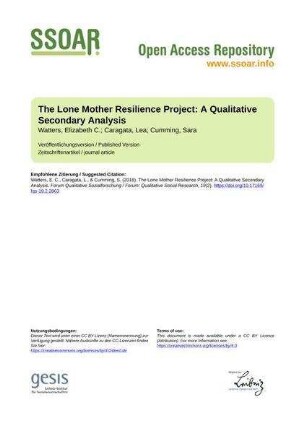 The Lone Mother Resilience Project: A Qualitative Secondary Analysis