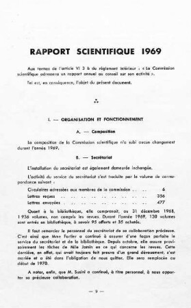 9-21, Rapport scientifique 1969