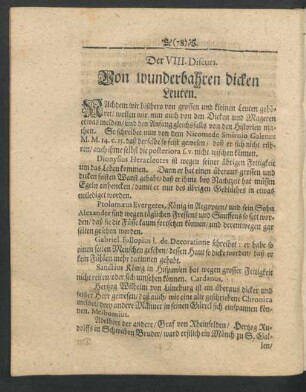 Der VIII. Discurs. Von wunderbahren dicken Leuten.