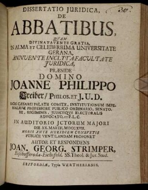 Dissertatio Juridica, De Abbatibus