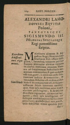 Alexandri Lahodowski Equitis Poloni, Panegyricus Sigismundo III. ...