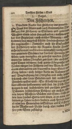 7. Regal. Von Fischereyen.