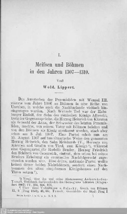 I. Meissen und Böhmen in den Jahren 1307-1310