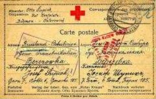 Postkarte des Österreichischen Roten Kreuzes in ein Kriegsgefangenenlager in Russland