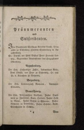 Pränumeranten und Subscribenten.