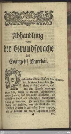 Abhandlung von der Grundsprache des Evangelii Matthäi