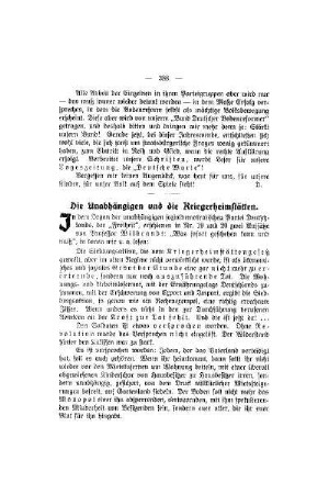 Die Unabhängigen und die Kriegerheimstätten