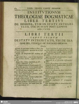 Liber Tertius De Homine, Tum In Statu Integritatis, Tum In Statu Post Lapsum Spectato