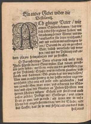 Ein ander Gebet wider die Pestilentz.