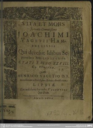 Vita et mors Joachimi Vagetii