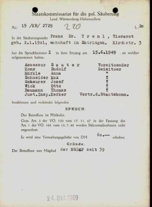 Tremel, Franz, Dr.
