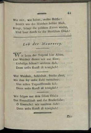 Lob der Maurerey.