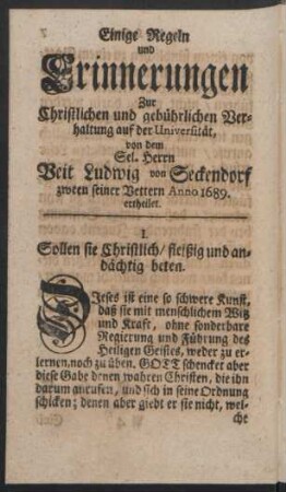 I. Sollen sie Christlich/ fleißig und andächtig beten