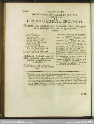 Monimenta Quaedam Et Iudicia Veterum De C. Plinio Caecil. Secundo.