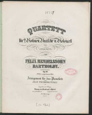 Quartett für 2 Violinen, Bratsche u. Violoncell : op. 80 ; No. 8, der nachgelassenen Werke