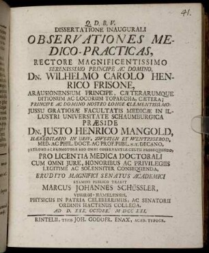 Dissertatione Inaugurali Observationes Medico-Practicas