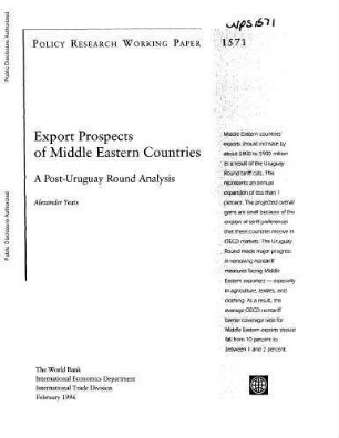 Export prospects of Middle Eastern countries : a post-Uruguay round analysis