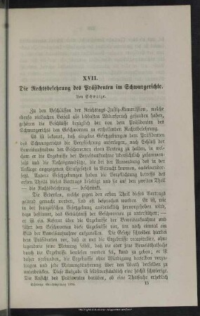 XVII. Die Rechtsbelehrung des Präsidenten im Schwurgerichte