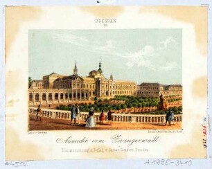 Der Zwinger in Dresden, Blick von der Balustrade südlich des Wallpavillon auf die Gemäldegalerie Alte Meister (Semperbau)