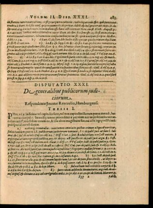 Disputatio XXXI. De generalibus publicorum iudiciorum.