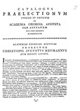 SS 1746: Catalogus praelectionum publice et privatim in Academia Georgia Augusta ... habendarum