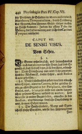 Caput VII. De Sensu visus. Vom Sehen.