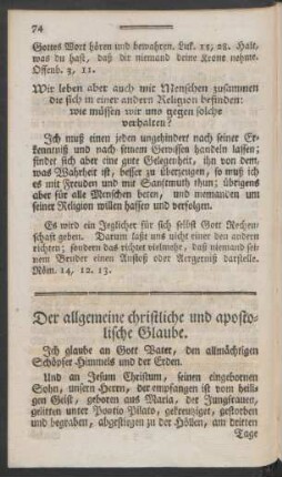 Der allgemeine christliche und apostolische Glaube
