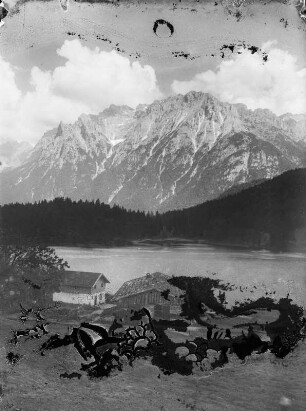 Mittenwald, Lautersee : Mittenwald. Lautersee. Blick nach Süden gegen das Karwendelgebirge