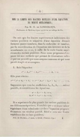 Sur la limite des racines réelles d'une équation de degré quelconque.