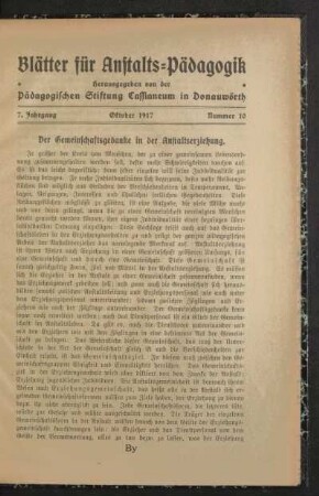 ¬Der¬ Gemeinschaftsgedanke in der Anstaltserziehung