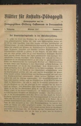 ¬Der¬ Gemeinschaftsgedanke in der Anstaltserziehung
